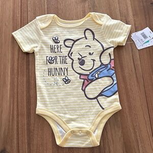 Disney Yellow Striped Winnie the Pooh 'Here for the Hunny' One-Piece